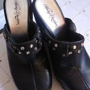Harley-Davidson® "Coral" Black Leather Studded Women's Wedge Clogs sz USA 6